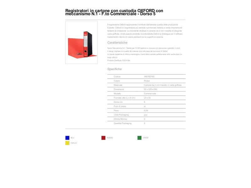 Registratore con custodia Esselte G82 Oxford commerciale 29,5x32 cm - dorso 5 cm rosso - 390782160