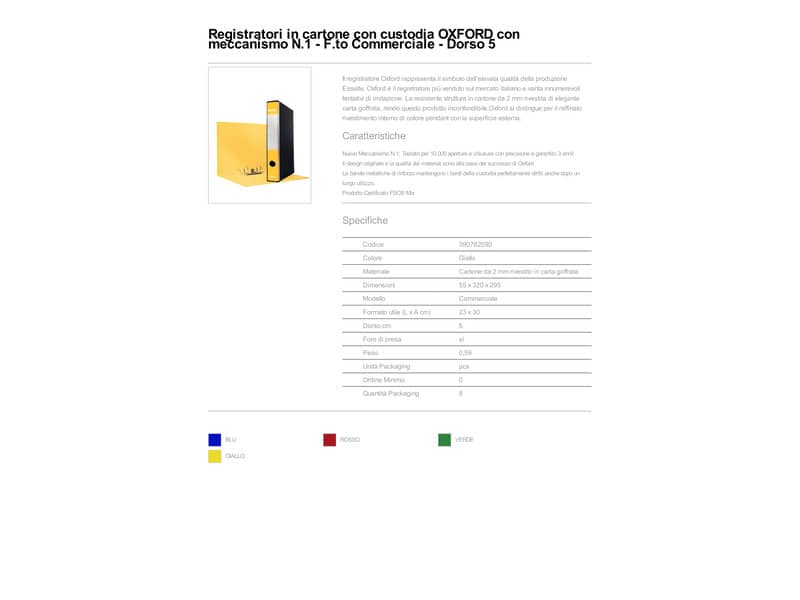 Registratore con custodia Esselte G82 Oxford commerciale 29,5x32 cm - dorso 5 cm giallo - 390782090