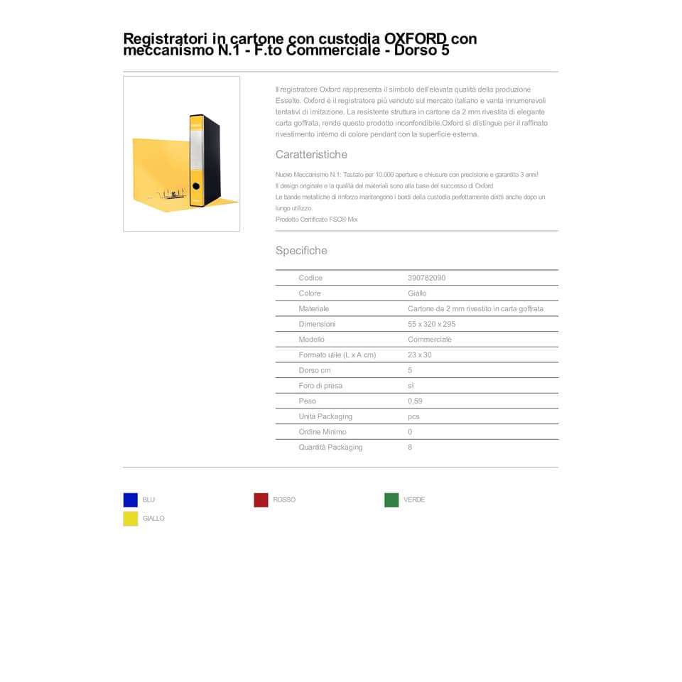 Registratore con custodia Esselte G82 Oxford commerciale 29,5x32 cm - dorso 5 cm giallo - 390782090
