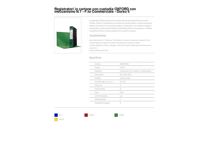 Registratore con custodia Esselte G82 Oxford commerciale 29,5x32 cm - dorso 5 cm verde - 390782180