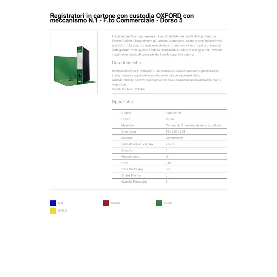 Registratore con custodia Esselte G82 Oxford commerciale 29,5x32 cm - dorso 5 cm verde - 390782180
