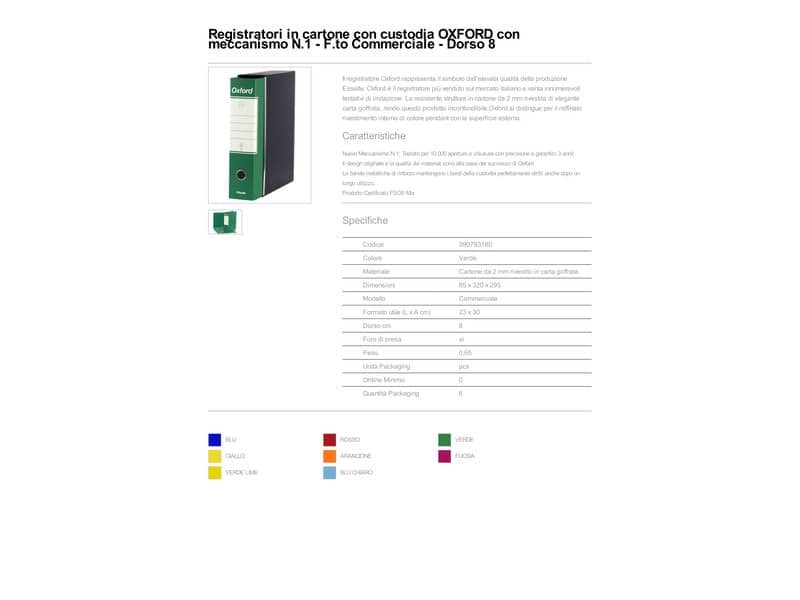 Registratore con custodia Esselte G83 Oxford commerciale 29,5x32 cm - dorso 8 cm verde - 390783180