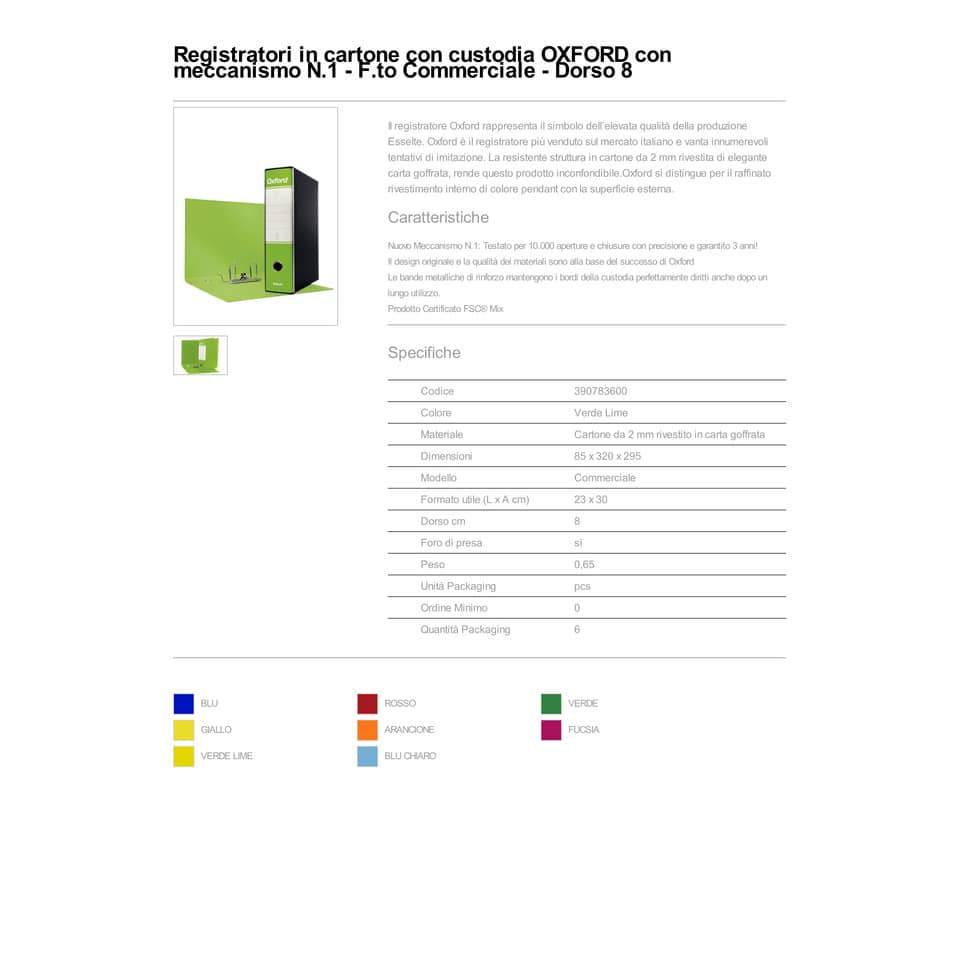 Registratore con custodia Esselte G83 Oxford commerciale 29,5x32 cm - dorso 8 cm verde lime - 390783600