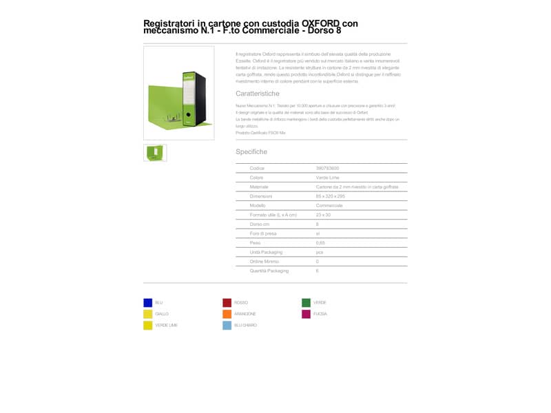 Registratore con custodia Esselte G83 Oxford commerciale 29,5x32 cm - dorso 8 cm verde lime - 390783600
