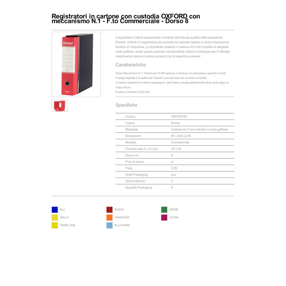 Registratore con custodia Esselte G83 Oxford commerciale 29,5x32 cm - dorso 8 cm rosso - 390783160
