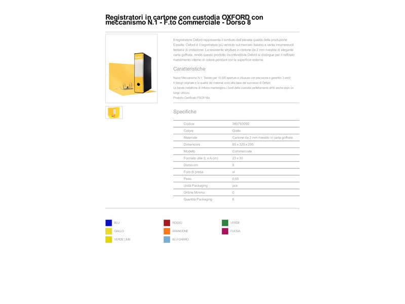 Registratore con custodia Esselte G83 Oxford commerciale 29,5x32 cm - dorso 8 cm giallo - 390783090