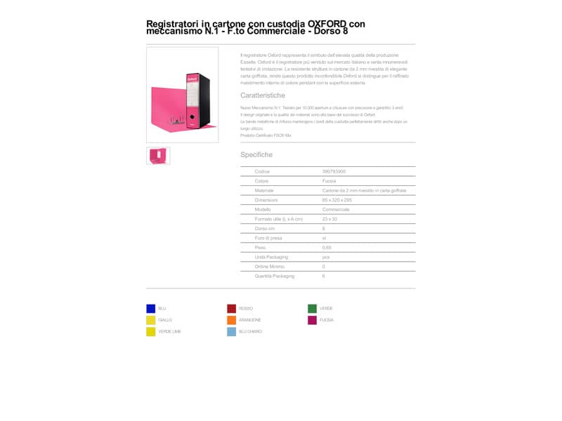 Registratore con custodia Esselte G83 Oxford commerciale 29,5x32 cm - dorso 8 cm fucsia - 390783900