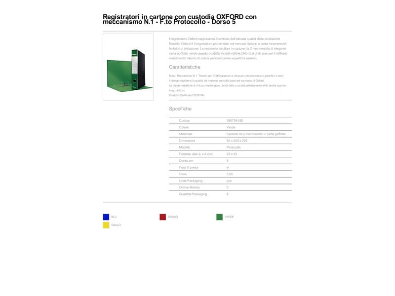 Registratore con custodia Esselte G84 Oxford protocollo 29,5x35cm - dorso 5 cm verde - 390784180