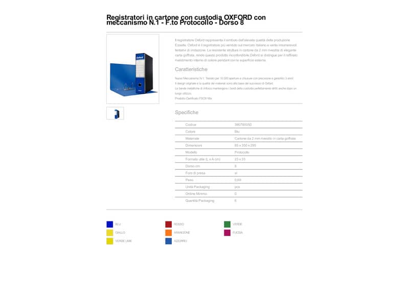 Registratore con custodia Esselte G85 Oxford protocollo 29,5x35 cm - dorso 8 cm blu - 390785050