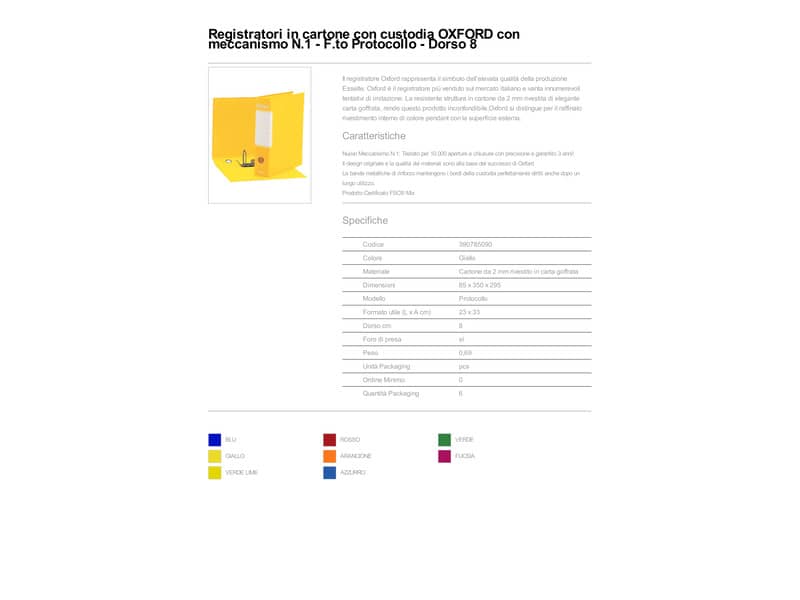 Registratore con custodia Esselte G85 Oxford protocollo 29,5x35 cm - dorso 8 cm giallo - 390785090