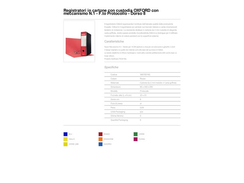 Registratore con custodia Esselte G85 Oxford protocollo 29,5x35 cm - dorso 8 cm rosso - 390785160