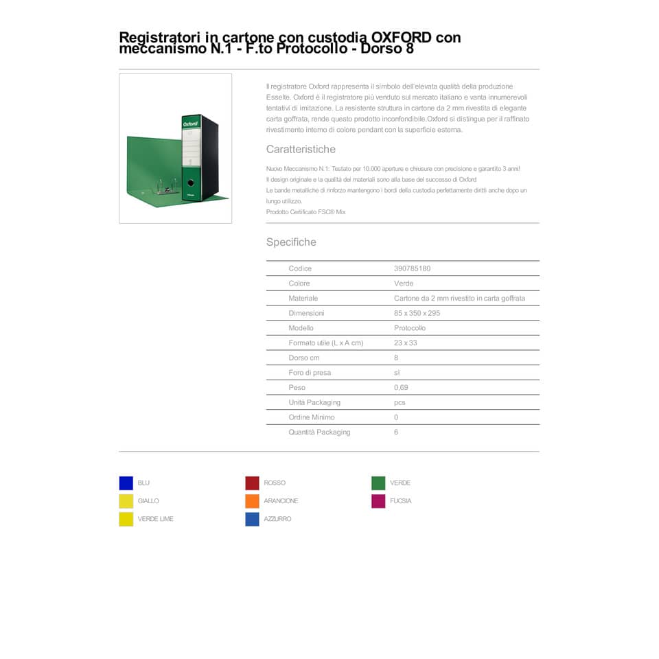 Registratore con custodia Esselte G85 Oxford protocollo 29,5x35 cm - dorso 8 cm verde - 390785180