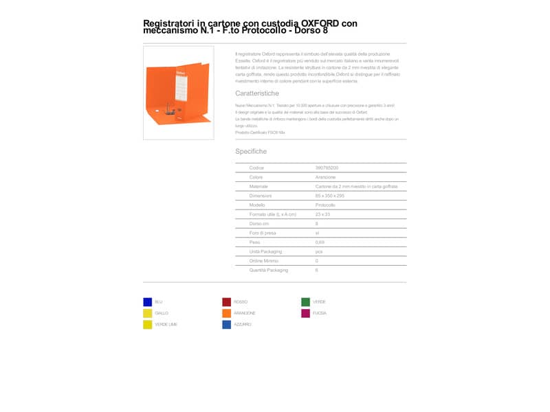 Registratore con custodia Esselte G85 Oxford protocollo 29,5x35 cm - dorso 8 cm arancione - 390785200