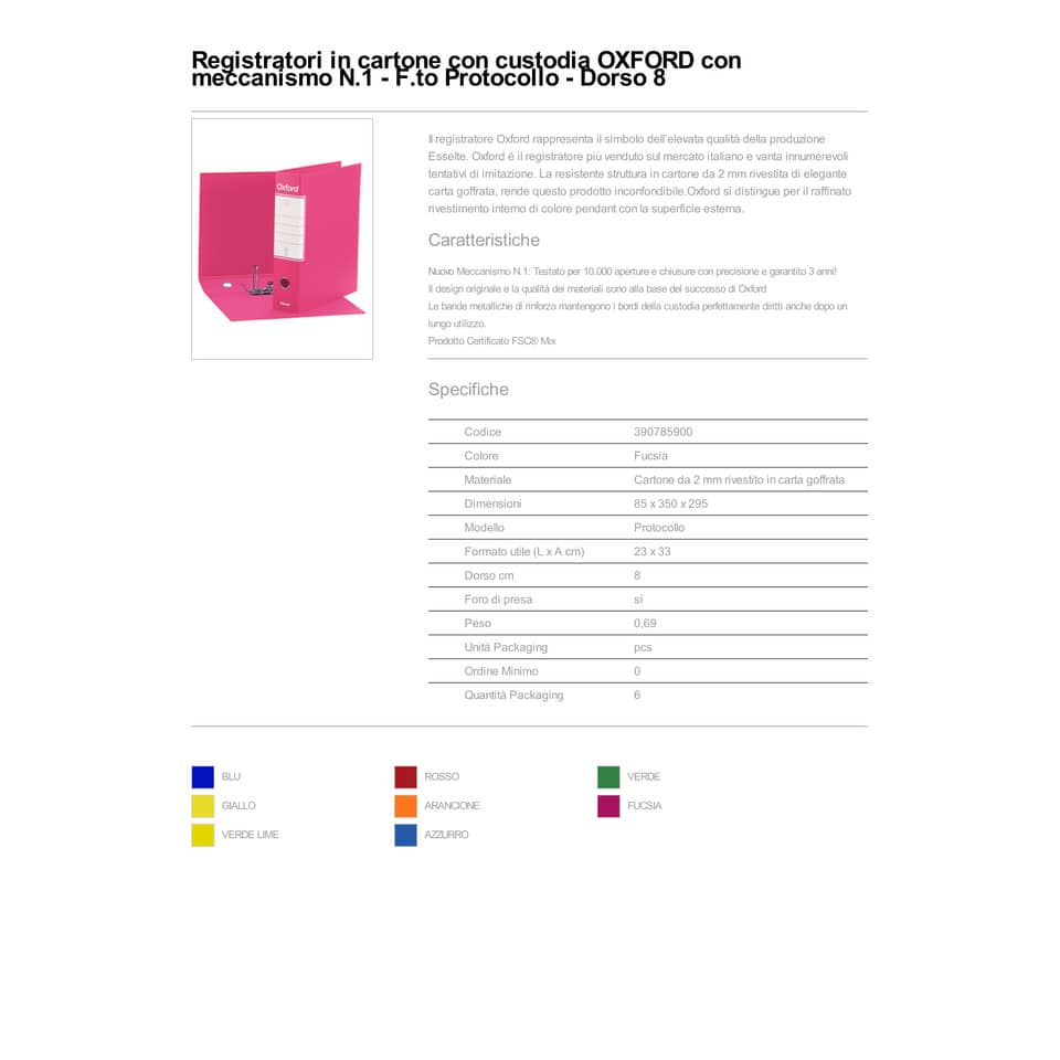 Registratore con custodia Esselte G85 Oxford protocollo 29,5x35 cm - dorso 8 cm fucsia - 390785900
