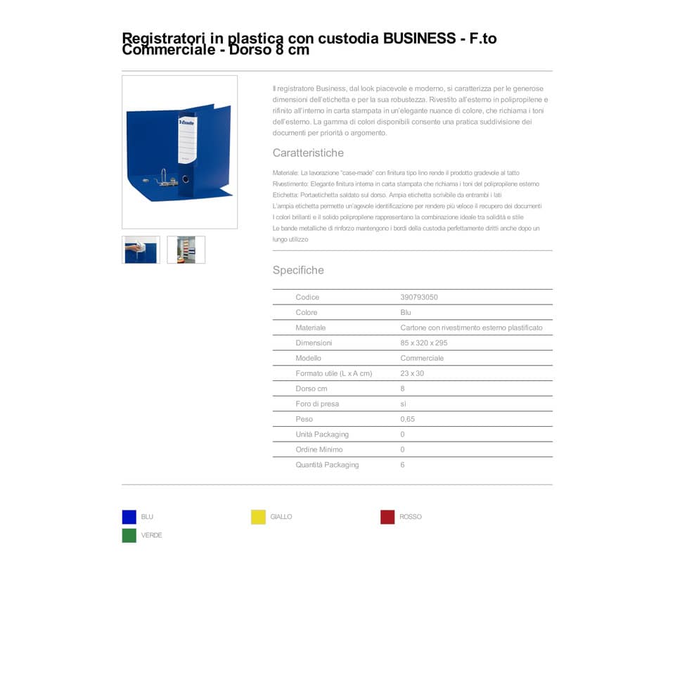 Registratore con custodia Esselte G93 BUSINESS commerciale Dorso 8 cm cartone plastificato blu - 390793050