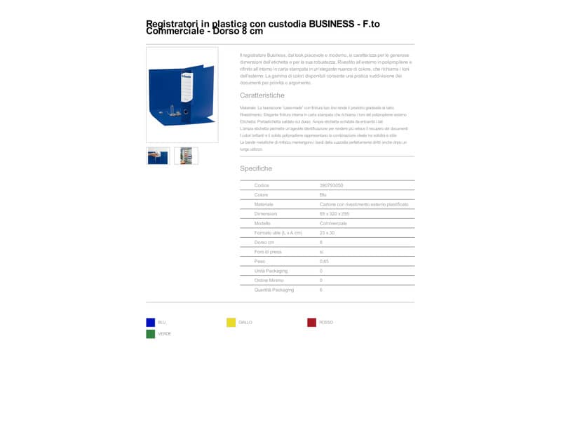 Registratore con custodia Esselte G93 BUSINESS commerciale Dorso 8 cm cartone plastificato blu - 390793050