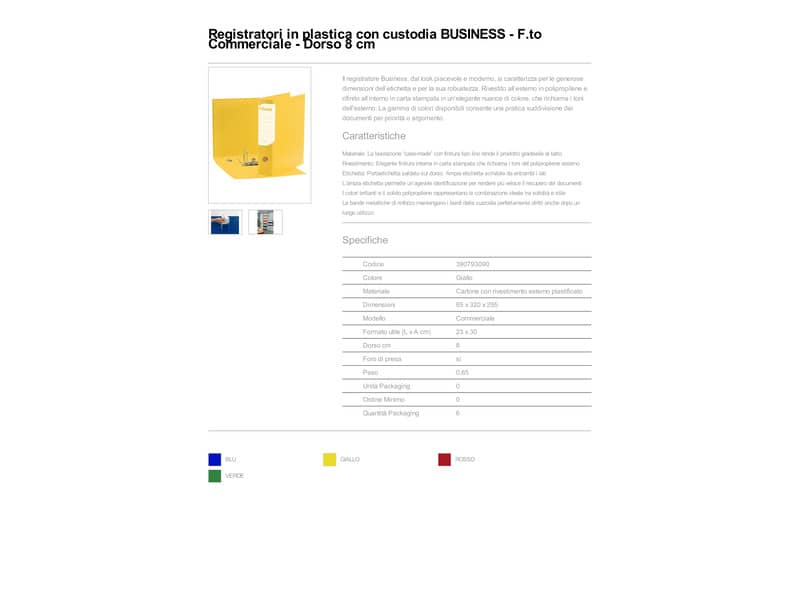 Registratore con custodia Esselte G93 BUSINESS commerciale Dorso 8 cm cartone plastificato giallo - 390793090