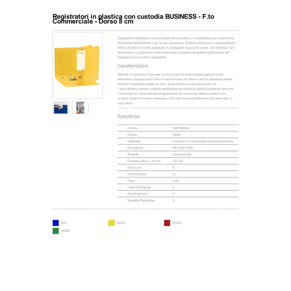 Registratore con custodia Esselte G93 BUSINESS commerciale Dorso 8 cm cartone plastificato giallo - 390793090