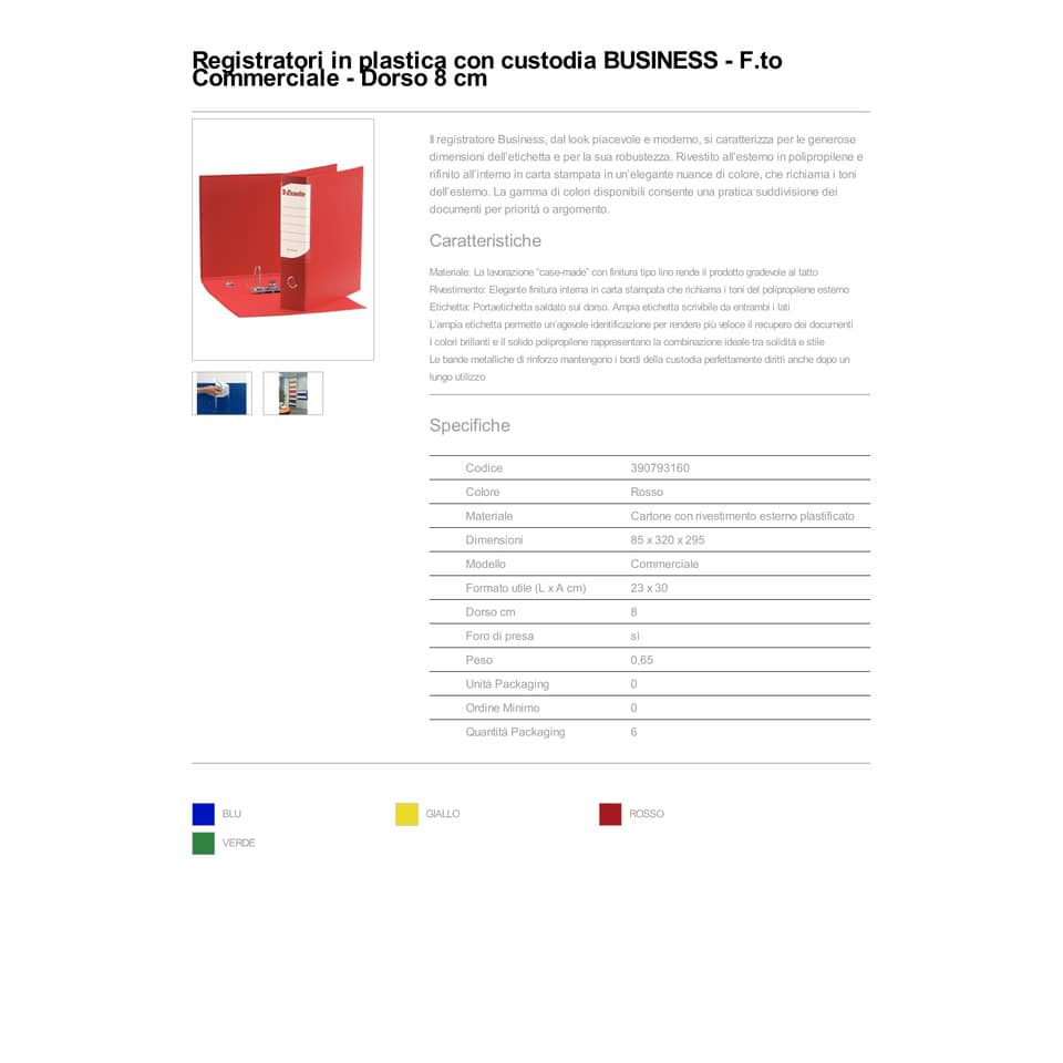 Registratore con custodia Esselte G93 BUSINESS commerciale Dorso 8 cm cartone plastificato rosso - 390793160