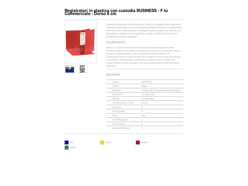 Registratore con custodia Esselte G93 BUSINESS commerciale Dorso 8 cm cartone plastificato rosso - 390793160