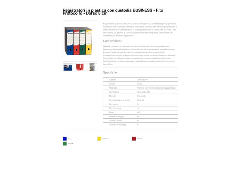 Registratore con custodia Esselte G95 BUSINESS protocollo Dorso 8 cm cartone plastificato giallo - 390795090
