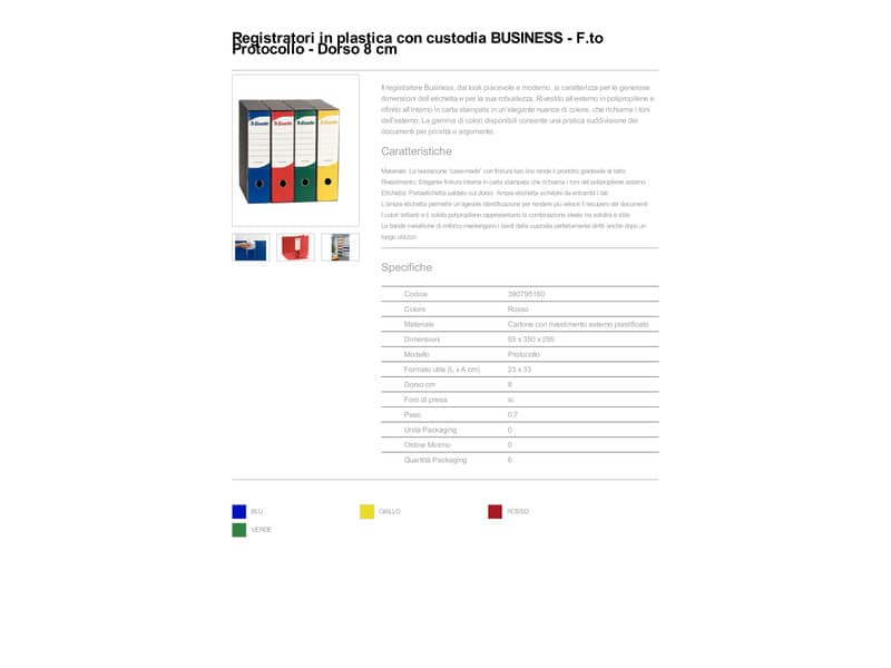 Registratore con custodia Esselte G95 BUSINESS protocollo Dorso 8 cm cartone plastificato rosso - 390795160