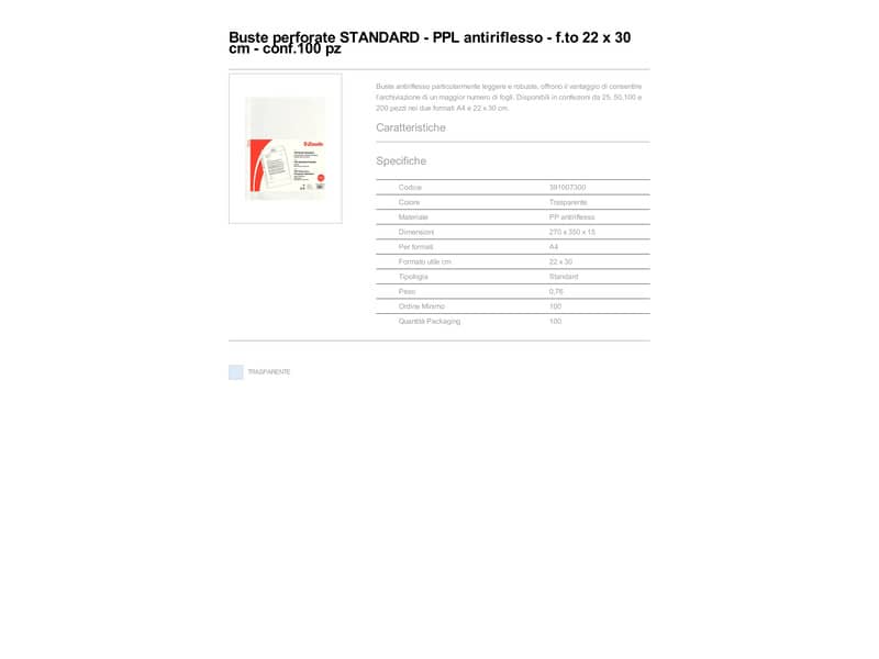 Buste a perforazione universale goffrate Esselte STANDARD PP antiriflesso 22x30 cm conf.100 - 391007300