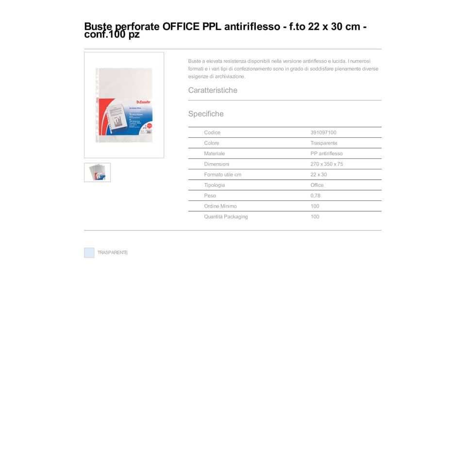 Buste a perforazione universale goffrate Esselte OFFICE PP antiriflesso 22x30 cm conf.100 - 391097100