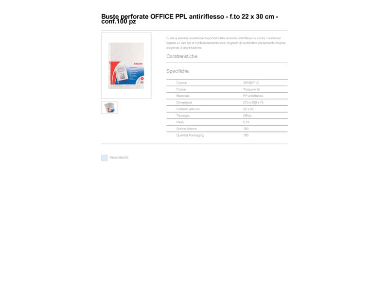 Buste a perforazione universale goffrate Esselte OFFICE PP antiriflesso 22x30 cm conf.100 - 391097100