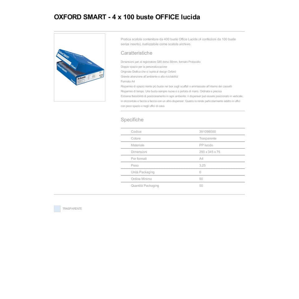 Scatola contenitore con 400 buste Esselte OFFICE PP lucide 391098000