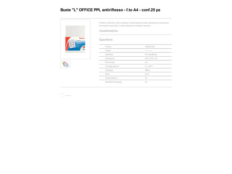 Buste a L non perforate Esselte OFFICE PP antiriflesso trasparente A4 goffrate conf.25 - 392581200