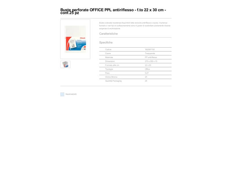 Buste a perforazione universale goffrate Esselte OFFICE PP antiriflesso 22x30 cm conf.25 - 392597100