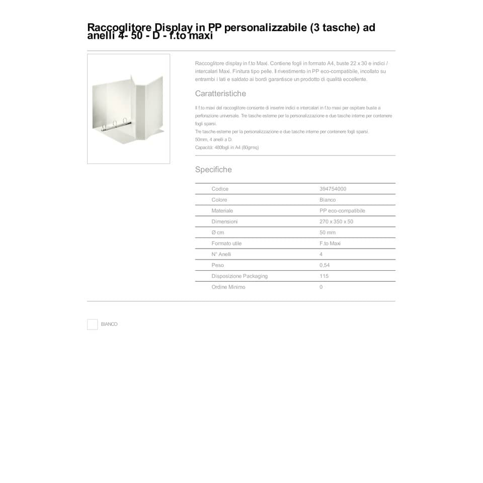 Raccoglitore personalizzabile Esselte Display Maxi 4 anelli a D 28,5x32 cm dorso 8,8 cm bianco - 394754000