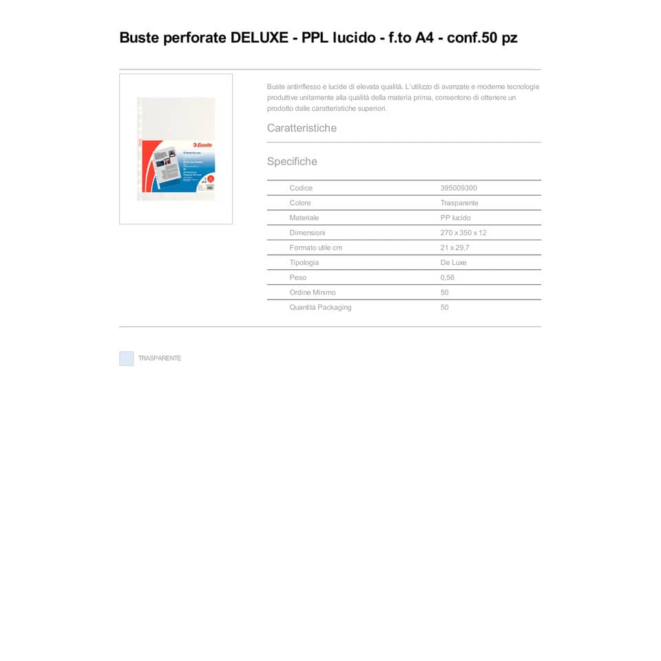 Buste a perforazione universale lisce Esselte Copy Safe PP 21x29,7 cm Deluxe alto spessore - conf.50 - 395009300