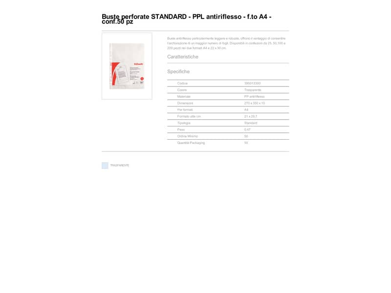 Buste a perforazione universale goffrate Esselte STANDARD PP antiriflesso trasparente A4  conf.50 - 395013300