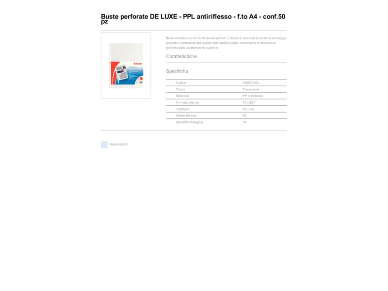 Buste a perforazione universale goffrate Esselte DELUXE 21x29,7 cm trasparente antiriflesso  conf. da 50 - 395074300