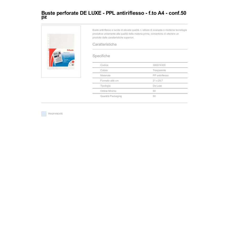 Buste a perforazione universale goffrate Esselte DELUXE 21x29,7 cm trasparente antiriflesso  conf. da 50 - 395074300