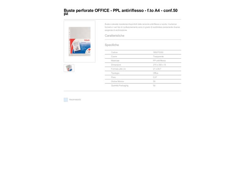 Buste a perforazione universale goffrate Esselte OFFICE 21x29,7 cm trasparente antiriflesso  conf. da 50 - 395075300