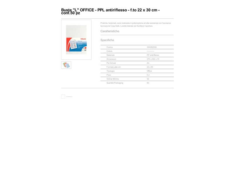 Buste a L non perforate Esselte OFFICE PP antiriflesso trasparente 22x30 cm goffrate conf.50 - 395082000