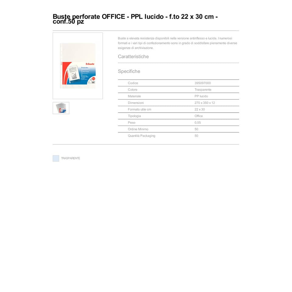 Buste a perforazione universale lisce Esselte Copy Safe 22x30 cm Office medio spessore - conf.50 - 395097000