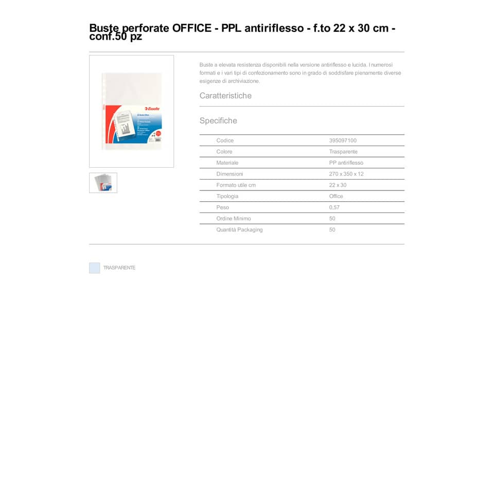 Buste a perforazione universale goffrate Esselte OFFICE 22x30 cm trasparente antiriflesso  conf.50 - 395097100