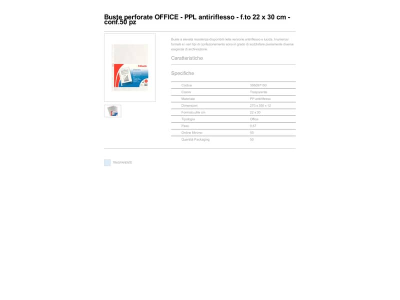 Buste a perforazione universale goffrate Esselte OFFICE 22x30 cm trasparente antiriflesso  conf.50 - 395097100