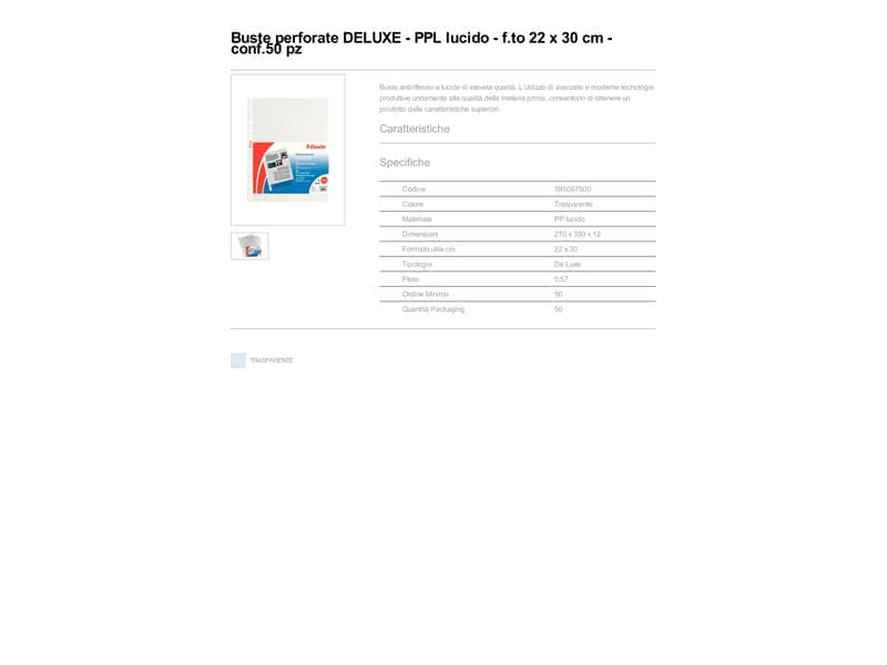 Buste a perforazione universale lisce Esselte Copy Safe 22x30 cm Deluxe alto spessore - conf.50 - 395097500
