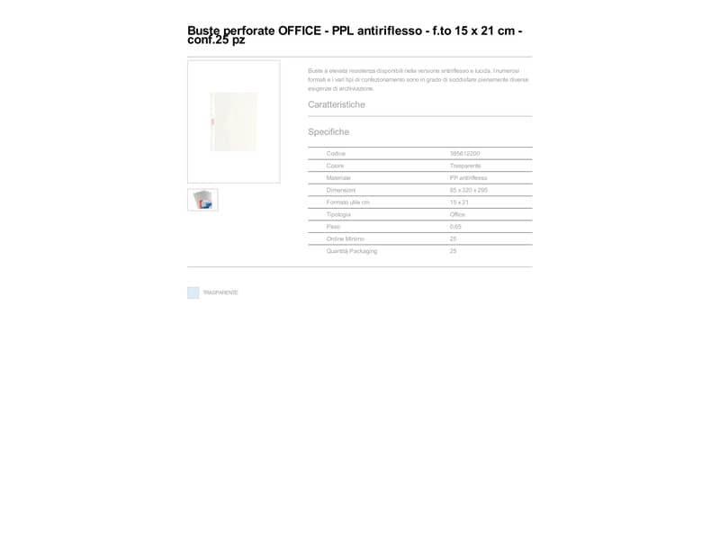 Buste a perforazione universale goffrate Esselte OFFICE 15x21 cm trasparente antiriflesso  conf.25 - 395612200