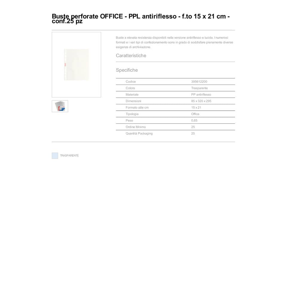 Buste a perforazione universale goffrate Esselte OFFICE 15x21 cm trasparente antiriflesso  conf.25 - 395612200