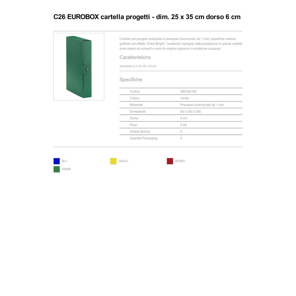 Cartelle portaprogetti Esselte C26 EUROBOX dorso 6 cm presspan biverniciato verde - 390326180