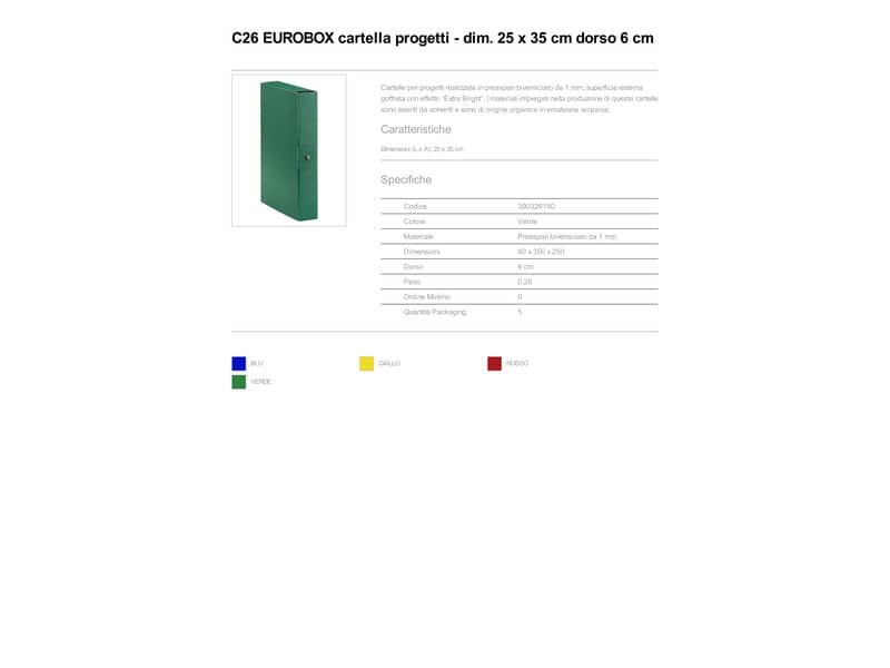 Cartelle portaprogetti Esselte C26 EUROBOX dorso 6 cm presspan biverniciato verde - 390326180