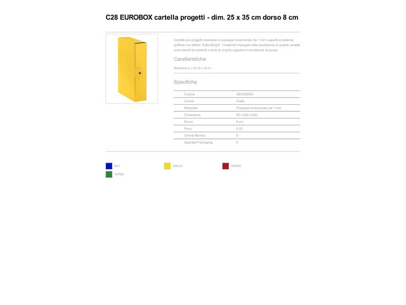 Cartelle portaprogetti Esselte C28 EUROBOX dorso 8 cm presspan biverniciato giallo- 390328090