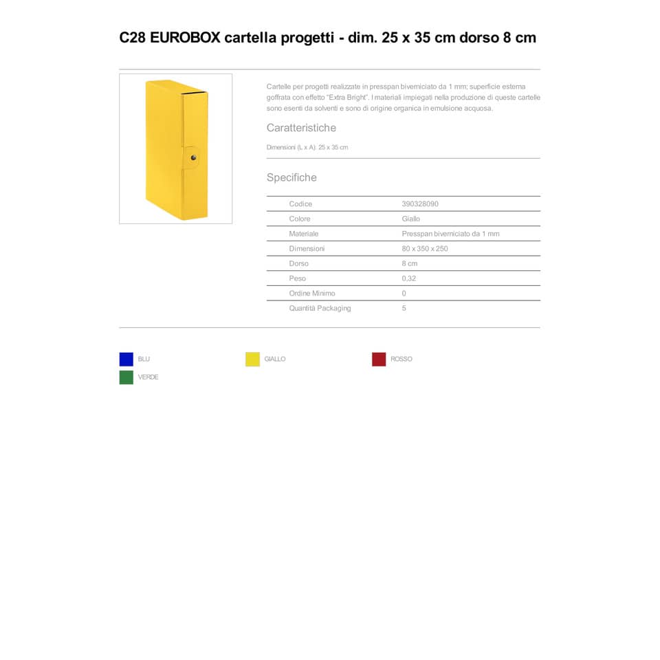 Cartelle portaprogetti Esselte C28 EUROBOX dorso 8 cm presspan biverniciato giallo- 390328090