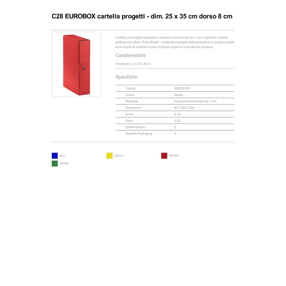 Cartelle portaprogetti Esselte C28 EUROBOX dorso 8 cm presspan biverniciato rosso - 390328160